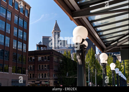 Downtown Seattle King Street Stazione ferroviaria e del parco Foto Stock