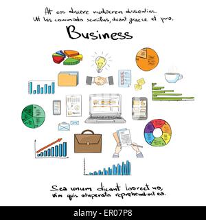Finanza aziendale Logo disegnare a mano il set di icone di vettore di raccolta Illustrazione Vettoriale