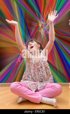 Ragazza meditando il canto rilassante adolescente sfondo astratto Foto Stock