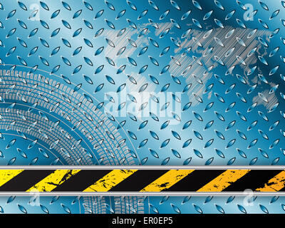 Background Industriale in blu con battistrada di pneumatici e di barriera a strisce Foto Stock