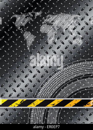 Background Industriale in nero con battistrada di pneumatici e di barriera a strisce Foto Stock