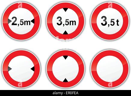 Illustrazione di serie indicazioni per peso, altezza e la larghezza limite Illustrazione Vettoriale