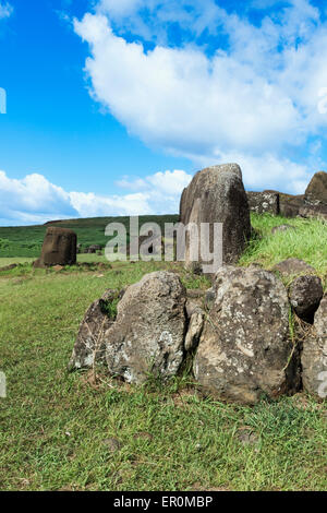 Vinapu Moai, Parco Nazionale di Rapa Nui, Isola di Pasqua, Cile, Patrimonio Mondiale dell Unesco Foto Stock