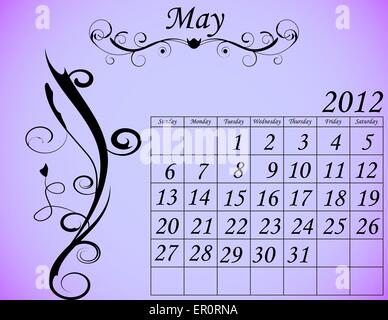 2012 Calendario impostato 2 fiorire decorativo può Illustrazione Vettoriale