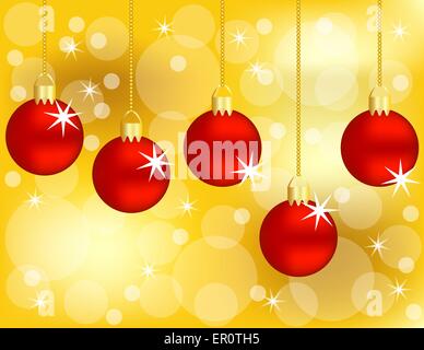 Set di appendere rosso Ornamenti natale su uno sfondo dorato Illustrazione Vettoriale