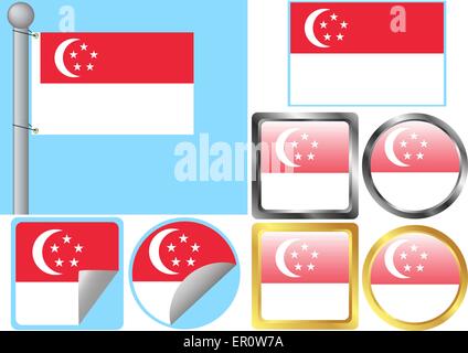 Flag impostato Singapore Illustrazione Vettoriale