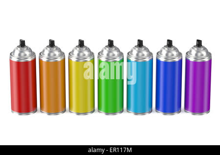Insieme multicolore di bombolette di vernice spray isolati su sfondo bianco Foto Stock