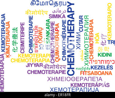 Concetto di sfondo wordcloud internazionale multilingue molti corsi di illustrazione della chemioterapia Foto Stock