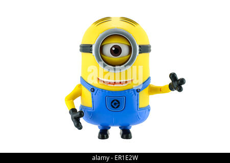 Giocattolo Minion isolati su sfondo bianco un'azione figura da spregevole Me 2 animated film 3D. Foto Stock