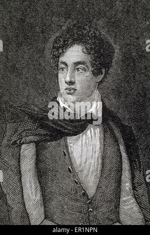 Lord Byron (1788-1824). Poeta inglese. Movimento romantico. Incisione. Foto Stock