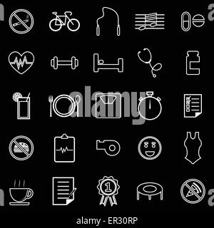 Linea Benessere icone su sfondo nero, vettore di stock Illustrazione Vettoriale