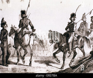 Le forze armate russe. Cosacchi. Incisione. Il XVIII secolo. Foto Stock