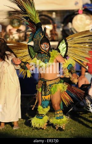 Vestite nel tradizionale costume cerimoniale Native American Veterans prendere parte in balli tradizionali durante l annuale Giornata del Patrimonio Pow Wow Novembre 25, 2014 nella porta del sud della California. Foto Stock