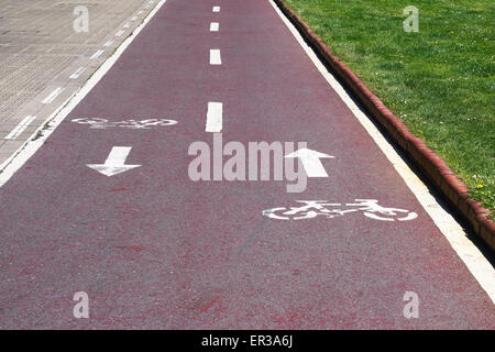 Red bike lane con simboli Foto Stock