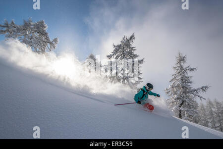 L'uomo in polvere profonda sci in Austria Foto Stock