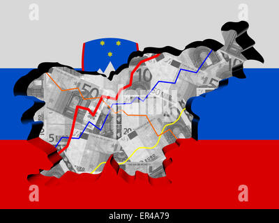 La Slovenia mappa con bandiera e grafici su Euro illustrazione Foto Stock