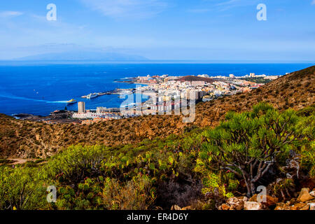 Los Cristianos e La Gomera, vista da Guaza mountain Foto Stock