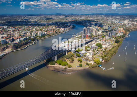 Il Kangaroo Point sobborgo di Brisbane dall'aria, Story Bridge Foto Stock