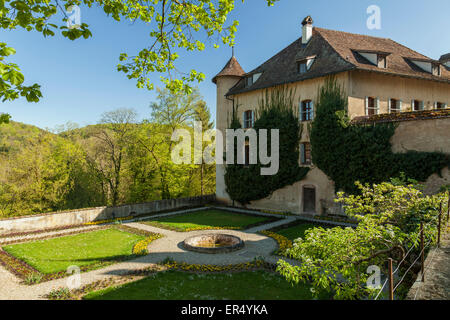 Pomeriggio di primavera presso il castello di Wildenstein vicino a Bubendorf, canton Basel-Country, Svizzera. Foto Stock