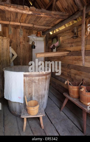 Un autentico bagno di Jurmala etnografici open air museum a Jurmala un lettone resort città sul golfo di Riga a costa del Mar Baltico, la Repubblica di Lettonia Foto Stock