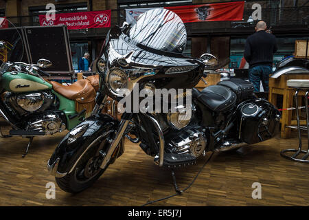 Berlino - 10 Maggio 2015: motociclo capotribù indiano (2014-presente). Ventottesima Berlin-Brandenburg Oldtimer giorno Foto Stock