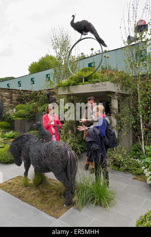 Tessuti di metallo cavallo scultura alla RHS Chelsea Flower Show 2015 dallo scultore Rupert fino a Foto Stock