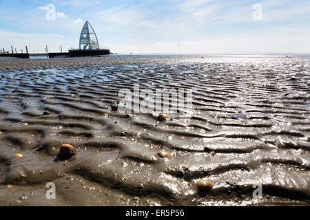 Velme e torre di osservazione, landmark, Juist Isola, Nationalpark, Mare del Nord est delle Isole Frisone, Frisia orientale, Bassa Sassonia Foto Stock