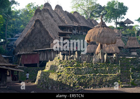 I megaliti e nagadhu und bhaga santuari in Bena, tradizionale villaggio Ngada, Flores, Nusa Tenggara Timur, Lesser Sunda isole ho Foto Stock