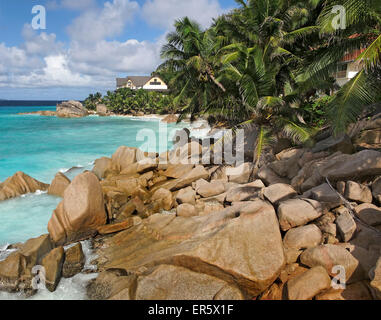 Anse Patates beach, La Digue, Seychelles, Oceano indiano, Africa Foto Stock