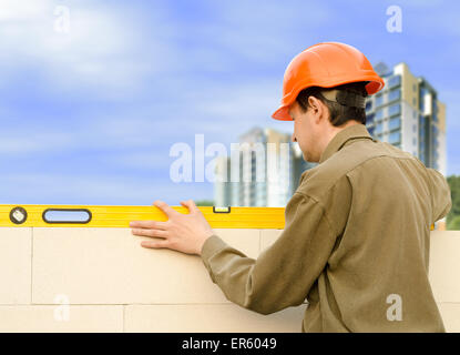 Muro di mattoni costruzione Foto Stock