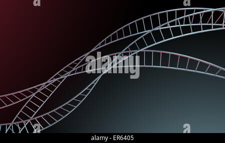 Un filamento astratta di un filo di acciaio interconnesse cube bar formando un ricciolo di tipo DNA struttura su un sfondo isolato Foto Stock