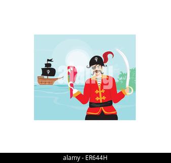 Pirata con parrot Illustrazione Vettoriale