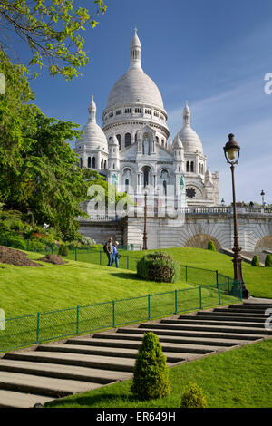 Vista la mattina del Basilique du Sacre Coeur, Montmartre, Parigi, Francia Foto Stock