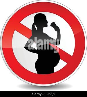 Illustrazione Vettoriale di segno rotondo circa senza alcool per la donna in stato di gravidanza Illustrazione Vettoriale