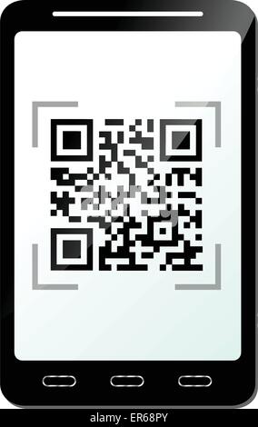 Illustrazione Vettoriale del telefono con il codice QR concept Illustrazione Vettoriale