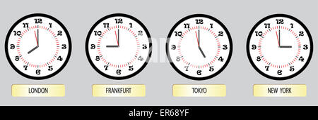 Tempo sui mercati mondiali del mondo. Illustrazione Vettoriale Foto Stock