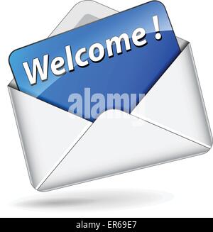 Illustrazione Vettoriale di blu messaggio di benvenuto sulla busta bianca Illustrazione Vettoriale