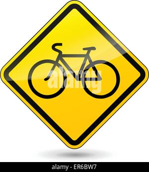 Illustrazione Vettoriale della bicicletta cartello giallo su sfondo bianco Illustrazione Vettoriale