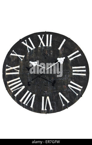 Ferro vecchio orologio isolato su bianco Foto Stock