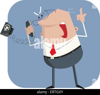 Un imprenditore arrabbiato urla in un telefono Illustrazione Vettoriale
