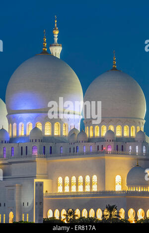 Parte del famoso Abu Dhabi Moschea Sheikh Zayed di notte, UAE. Foto Stock