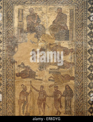 Mosaico romano di sette saggi. Villa di Las Tiendas. 4° C. Merida (Augusta Emerita). Spagna. Museo Nazionale di Arte Romana. Merida. Spagna. Foto Stock