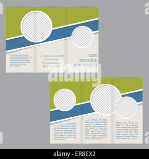 Tri-fold brochure progettazione del modello con elementi piani e contenitori di immagine Foto Stock