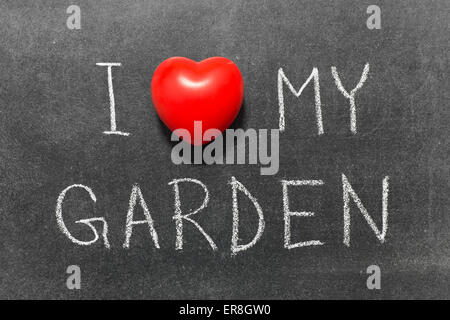 Io amo il mio giardino una frase scritta a mano sulla scuola di Blackboard Foto Stock