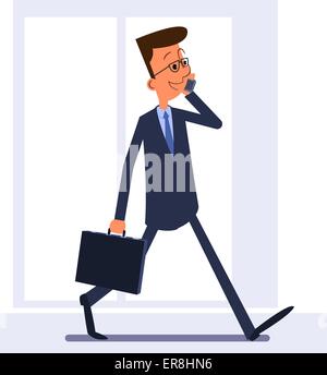 Imprenditore a piedi, valigetta di contenimento e parlare al telefono. Illustrazione Vettoriale