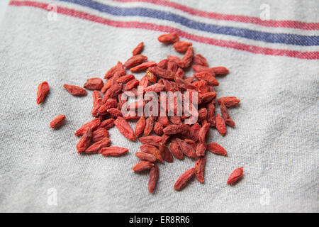 Angolo di alta vista di goji bacche su tela Foto Stock