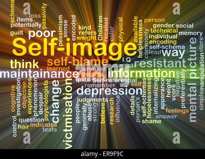 Concetto di sfondo wordcloud illustrazione di auto-immagine di luce incandescente Foto Stock