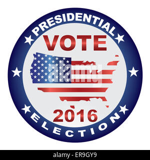 Votazione Elezione Presidenziale 2016 con bandiera degli Stati Uniti nella mappa Silhouette, illustrazione del pulsante Foto Stock