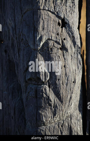 Legno volto scolpito Mendocino California Foto Stock