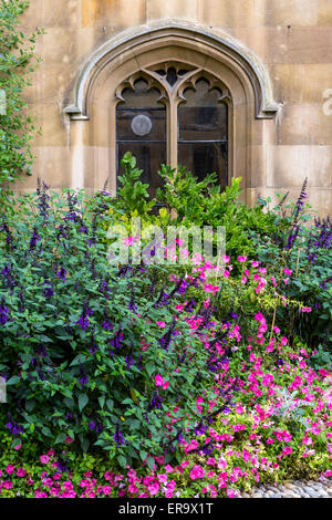 Regno Unito Inghilterra Cambridge. Il Corpus Christi College, in un angolo del cortile. Foto Stock